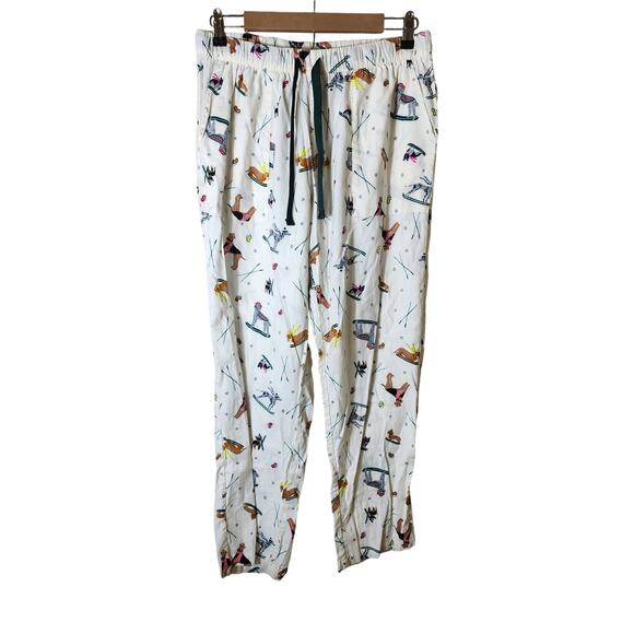 JOYSPUN White Skiing Dogs Winter Pull On Drawstring Pajama Pant SZ M - Picture 1 of 9